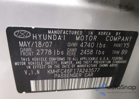 2007 Hyundai Azera Limited/Se from USA, damaged, VIN KMHFC46F17A243577